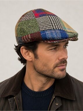 John Hanly Classic Men’s Multicolor Patchwork Tweed Driving Cap Hat Size S